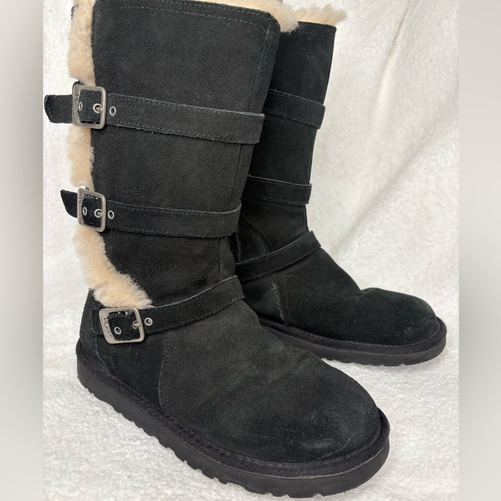 UGG Maddi Black Suede Sheepskin Boots